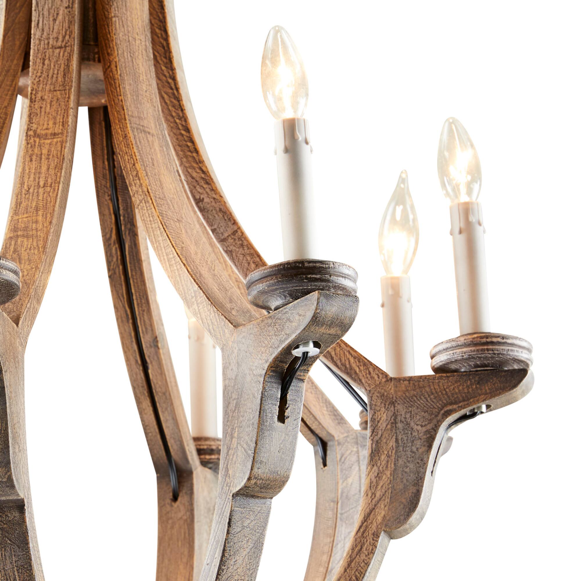Brown Wood Rustic Candle Chandelier, 28" x 25" x 25"